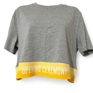 Opening Ceremony Grey Crop Tee Yellow Logo Band Size M